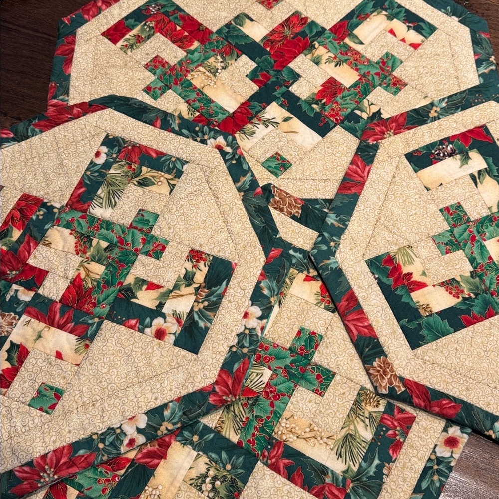 Handmade Quilted Christmas Placemats Set